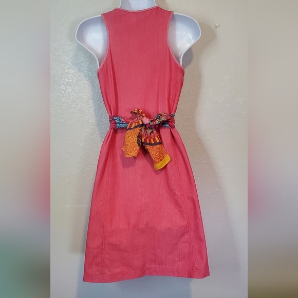 Fossil Pink Boho Cotton A-Line Sleeveless Belted Tied Waist Midi Dress Size 12 - Picture 2 of 16